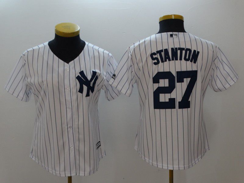 Women New York Yankees 27 Stanton White stripes MLB Jerseys